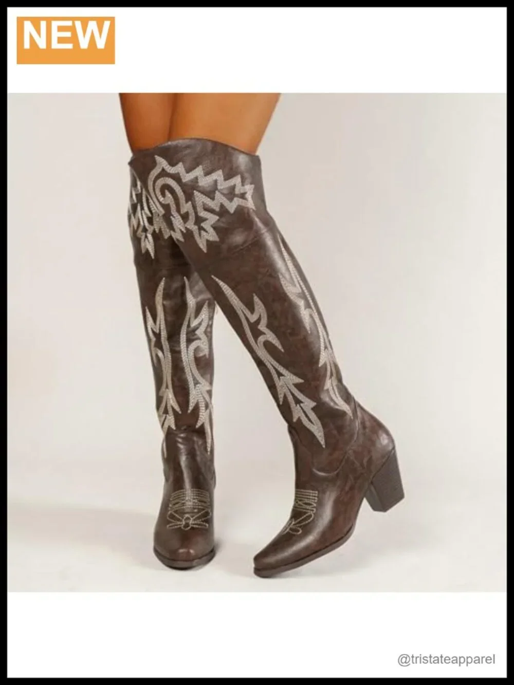 Women's Embroidered Faux Leather Over the Knee Cowboy Boots Snip Toe